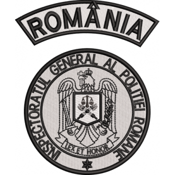 Emblema INSPECTORATUL GENERAL AL POLITIEI ROMANE + EMBLEMA ARCUITA ROMANIA ALB NEGRU GRI ( IGPR )